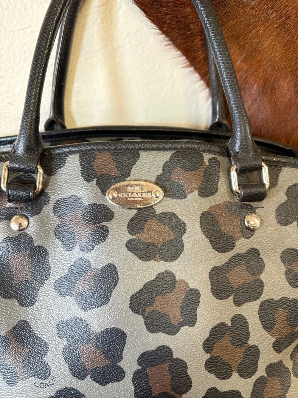 COACH Leopard-Print Satchel in Grey and Black